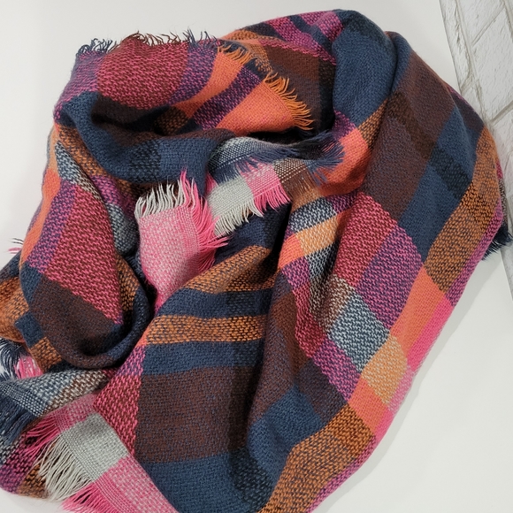 Plaid print colorful warm blanket scarf - Picture 2 of 11